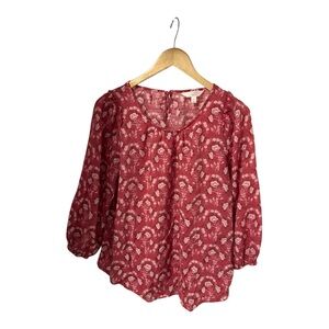 Lauren Conrad Women's Floral Print 3/4 Sleeve Blouse Size Small Dark Pink